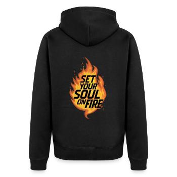 Setze deine Seele in Brand / Flammenbrand - Unisex Premium Bio Zip Hoodie - Schwarz - Hinten - Nico (187cm)