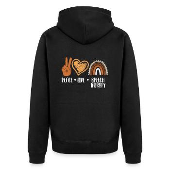 Frieden Liebe Sprachtherapie Design - Unisex Premium Bio Zip Hoodie - Schwarz - Hinten - Nico (187cm)