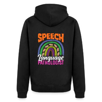 Speech Language Pathologist Regenbogen - Unisex Premium Bio Zip Hoodie - Schwarz - Hinten - Nico (187cm)