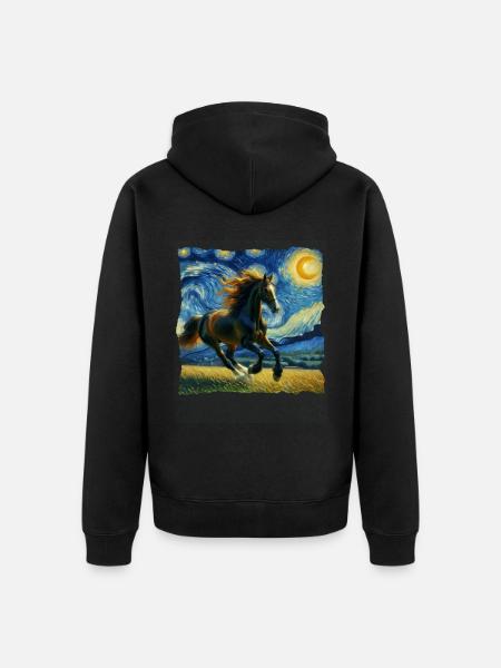 Irisches Zugpferd Starry Night - Unisex Premium Bio Zip Hoodie - Schwarz