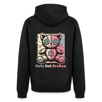 Mentaler Psychopath Cute But Broken Statement - Unisex Premium Bio Zip Hoodie - Schwarz - Hinten - Nico (187cm)