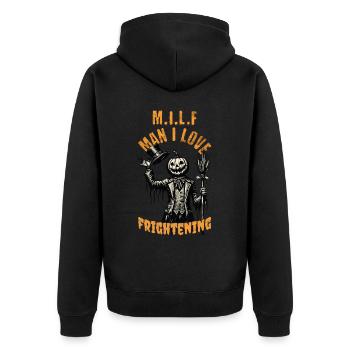 Halloween Pumpkin Head M.I.L.F Man I Love - Unisex Premium Organic Zip Hoodie - black - Back - Nico (187cm)
