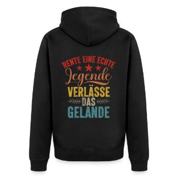 Legende Ruhestand Lustiges Motiv Rentner - Unisex Premium Bio Zip Hoodie - Schwarz - Hinten - Nico (187cm)