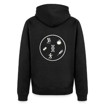 Longevity - Long Life - Unisex Premium Organic Zip Hoodie - black - Back - Nico (187cm)