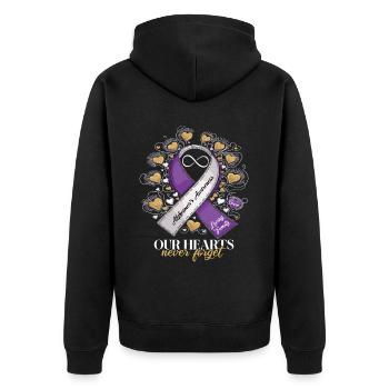 Alzheimer Bewusstsein Lila Band - Unisex Premium Bio Zip Hoodie - Schwarz - Hinten - Nico (187cm)