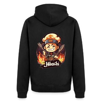 Hibachi Teppanyaki Bbq Japanische Küche - Unisex Premium Bio Zip Hoodie - Schwarz - Hinten - Nico (187cm)