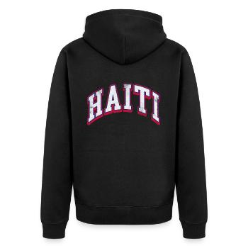 Haiti - Unisex Premium Bio Zip Hoodie - Schwarz - Hinten - Nico (187cm)