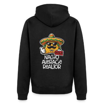 Immobilienmakler - Unisex Premium Bio Zip Hoodie - Schwarz - Hinten - Nico (187cm)