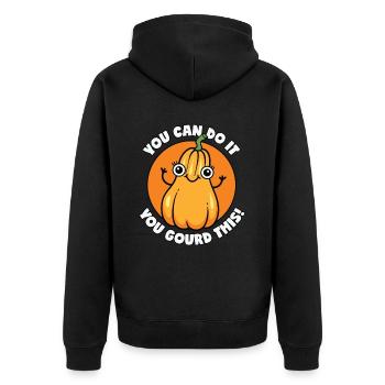 Du schaffst das! Kürbis Herbst Outfit lustig - Unisex Premium Bio Zip Hoodie - Schwarz - Hinten - Nico (187cm)