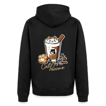 Catpuccino - Kaffee Liebhaber Outfit für Herbst - Unisex Premium Bio Zip Hoodie - Schwarz - Hinten - Nico (187cm)