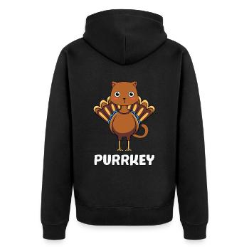Purrkey - Lustiges Katzen Truthahn Outfit - Unisex Premium Bio Zip Hoodie - Schwarz - Hinten - Nico (187cm)