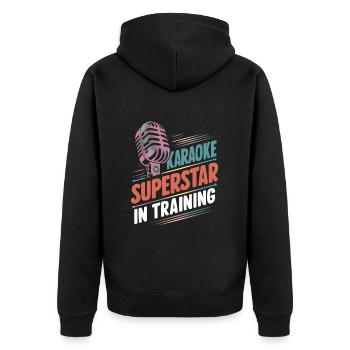 Karaoke-Superstar im Training - Unisex Premium Bio Zip Hoodie - Schwarz - Hinten - Nico (187cm)