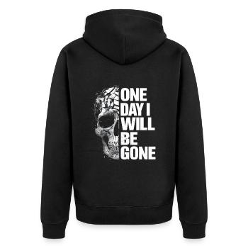 Schädel, eines Tages werde ich weg sein - Unisex Premium Bio Zip Hoodie - Schwarz - Hinten - Nico (187cm)