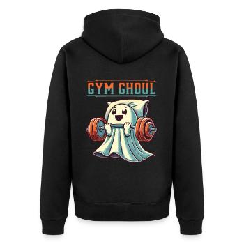 Gym Ghoul Funny Fitness Ghost Illustration - Unisex Premium Organic Zip Hoodie - black - Back - Nico (187cm)