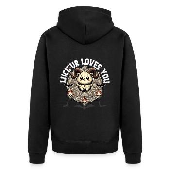 Luzifer Liebt Dich Mystischer Stil - Unisex Premium Bio Zip Hoodie - Schwarz - Hinten - Nico (187cm)