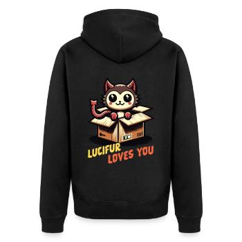 Lucifur Loves You Dessin Animé Motif Chat - Veste à capuche bio Premium Unisexe - noir - Dos - Nico (187cm)