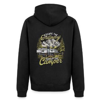 Escape The Ordinary Pop Up The Camper - Unisex Premium Bio Zip Hoodie - Schwarz - Hinten - Nico (187cm)