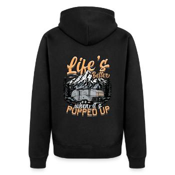 La vie est meilleure quand elle est surgi - Veste à capuche bio Premium Unisexe - noir - Dos - Nico (187cm)