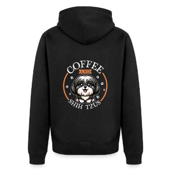 Kaffee und Shih Tzu - Unisex Premium Bio Zip Hoodie - Schwarz - Hinten - Nico (187cm)