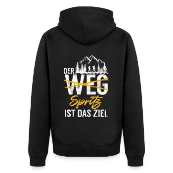 Berge Natur Bergsteigen Alpen Klettern Wandern - Unisex Premium Bio Zip Hoodie - Schwarz - Hinten - Nico (187cm)