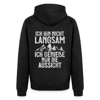 Berge Natur Bergsteigen Alpen Klettern Wandern - Unisex Premium Bio Zip Hoodie - Schwarz - Hinten - Nico (187cm)