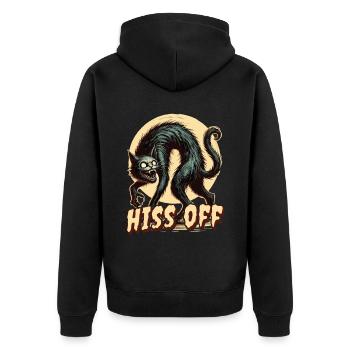 Gruselige Katzenkunst Hiss Off - Unisex Premium Bio Zip Hoodie - Schwarz - Hinten - Nico (187cm)
