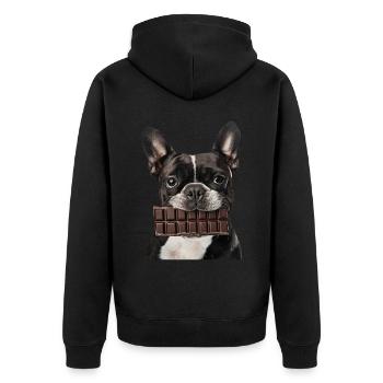 Boston Terrier - Unisex Premium Bio Zip Hoodie - Schwarz - Hinten - Nico (187cm)