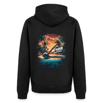 Fa-Thor Chillout Vibes – Entspannen wie ein Gott - Unisex Premium Bio Zip Hoodie - Schwarz - Hinten - Nico (187cm)