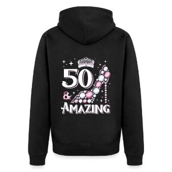 Stylish shoe design for women's 50th birthday - Unisex Premium Organic Zip Hoodie - black - Back - Nico (187cm)