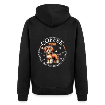 Kaffee und Steirische Rauhhaarbracke - Unisex Premium Bio Zip Hoodie - Schwarz - Hinten - Nico (187cm)