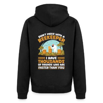 Leg Dich Nicht Mit Einem Imker An - Unisex Premium Bio Zip Hoodie - Schwarz - Hinten - Nico (187cm)