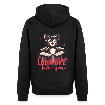 Lycipurr Loves You Cat Illustration - Unisex Premium Organic Zip Hoodie - black - Back - Nico (187cm)