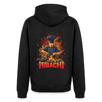 Hibachi Teppanyaki Bbq Japanische Küche - Unisex Premium Bio Zip Hoodie - Schwarz - Hinten - Nico (187cm)