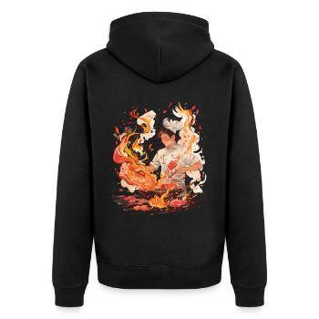 Hibachi Teppanyaki Bbq Japanische Küche - Unisex Premium Bio Zip Hoodie - Schwarz - Hinten - Nico (187cm)