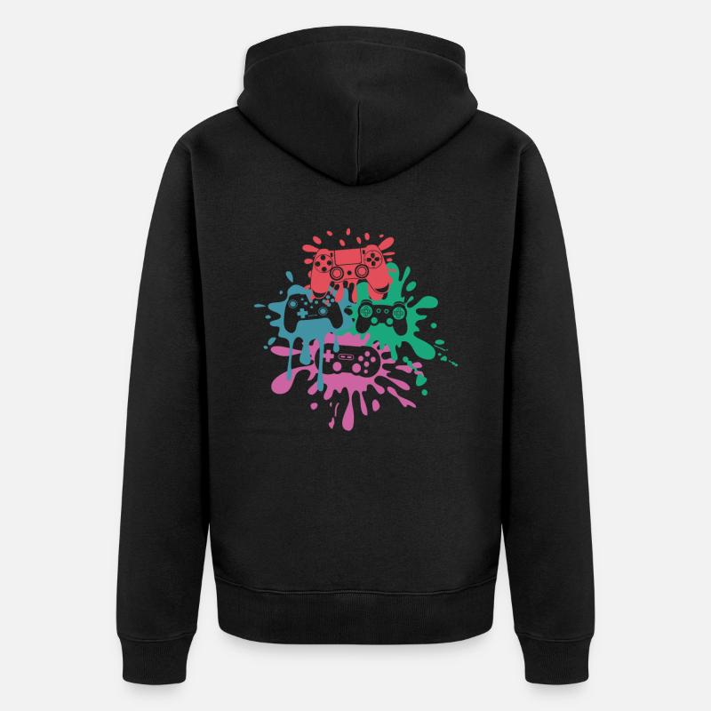 Pixel-Controller – Retro Gaming Design - Unisex Premium Bio Zip Hoodie - Schwarz