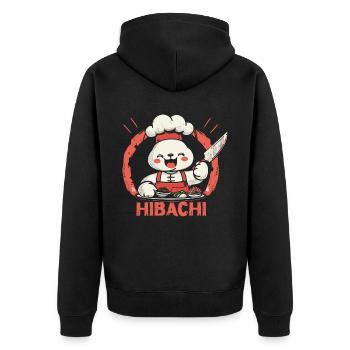 Hibachi Teppanyaki Bbq Japanische Küche - Unisex Premium Bio Zip Hoodie - Schwarz - Hinten - Nico (187cm)