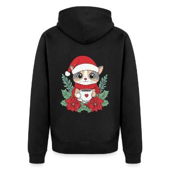 Chat Café Décoration de Noël Femmes Hommes Enfants - Veste à capuche bio Premium Unisexe - noir - Dos - Nico (187cm)