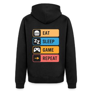Manger, dormir, jouer, répéter – le dicton du joueur - Veste à capuche bio Premium Unisexe - noir - Dos - Nico (187cm)