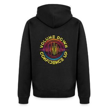 Hard of Hearing Hearing Loss Volume Down Confidenve Up - Unisex Premium Organic Zip Hoodie - black - Back - Nico (187cm)