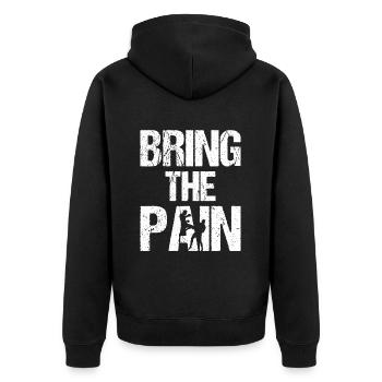 BRING THE PAIN - Boxen, Fightwear Geschenkidee - Unisex Premium Bio Zip Hoodie - Schwarz - Hinten - Nico (187cm)
