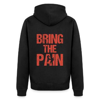 BRING THE PAIN - Boxen, Fightwear Geschenkidee - Unisex Premium Bio Zip Hoodie - Schwarz - Hinten - Nico (187cm)