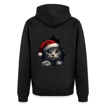 Katzenbesitzer Katzen Weihnachten Weihnachts Katze - Unisex Premium Bio Zip Hoodie - Schwarz - Hinten - Nico (187cm)