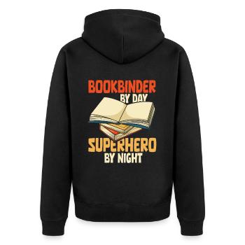 Bookbinder - Unisex Premium Organic Zip Hoodie - black - Back - Nico (187cm)
