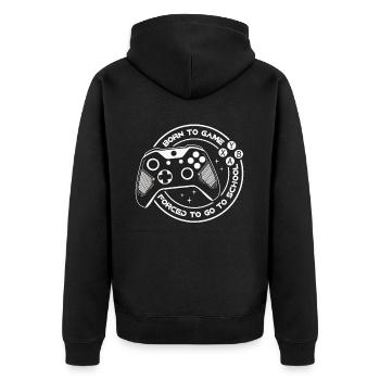 Geboren zum Zocken, gezwungen zur Schule - Unisex Premium Bio Zip Hoodie - Schwarz - Hinten - Nico (187cm)