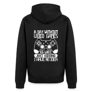 Ein Tag ohne Videospiele – Witziger Gamer Spruch - Unisex Premium Bio Zip Hoodie - Schwarz - Hinten - Nico (187cm)