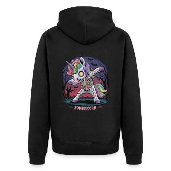 Zombiecorn für Anti Einhorn Fans - Unisex Premium Bio Zip Hoodie - Schwarz - Hinten - Nico (187cm)