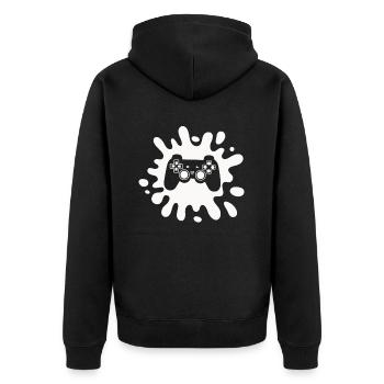 Zocker Splatter-Controller – Retro Gaming Kunst - Unisex Premium Bio Zip Hoodie - Schwarz - Hinten - Nico (187cm)