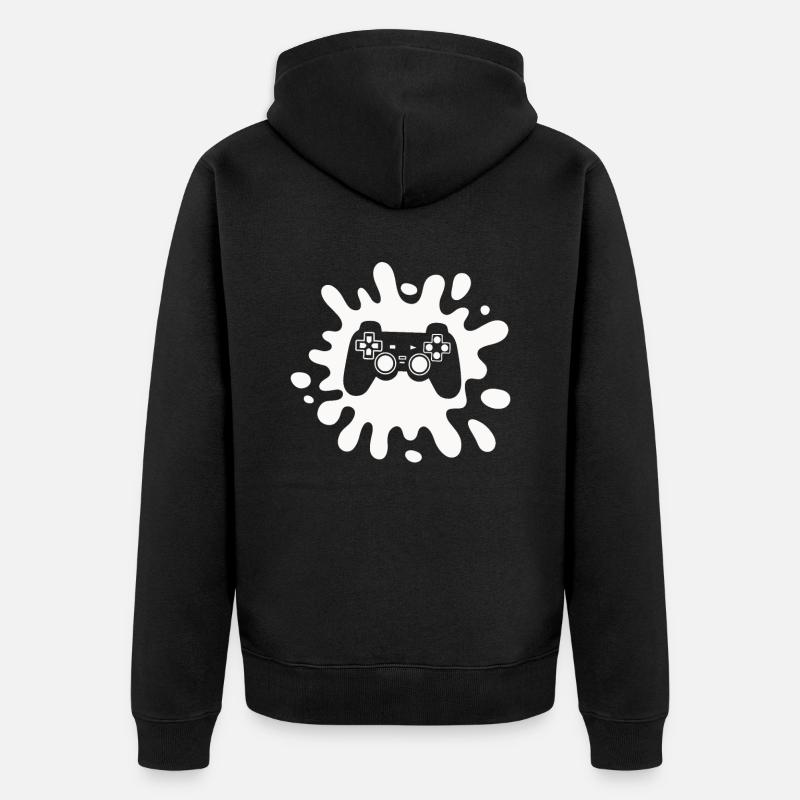 Zocker Splatter-Controller – Retro Gaming Kunst - Unisex Premium Bio Zip Hoodie - Schwarz