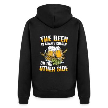 The beer is always colder on the other side - Unisex Premium Bio Zip Hoodie - Schwarz - Hinten - Nico (187cm)