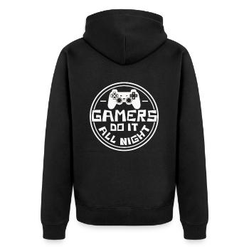 Gamer die ganze Nacht Zocker Humor Gaming Zocken - Unisex Premium Bio Zip Hoodie - Schwarz - Hinten - Nico (187cm)